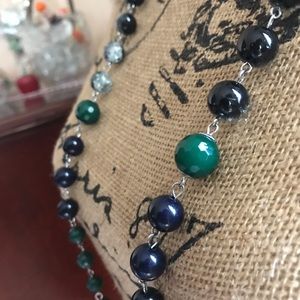 New York & Company Green and Navy Orb Necklace